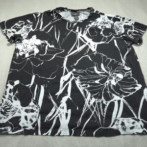 H&M Shirt Mens Medium Black Flowers Street Hipster Boxy